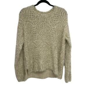 Soft Surroundings Gold Fuzzy Metallic Pullover Sweater Womens M Crew Neck Casual